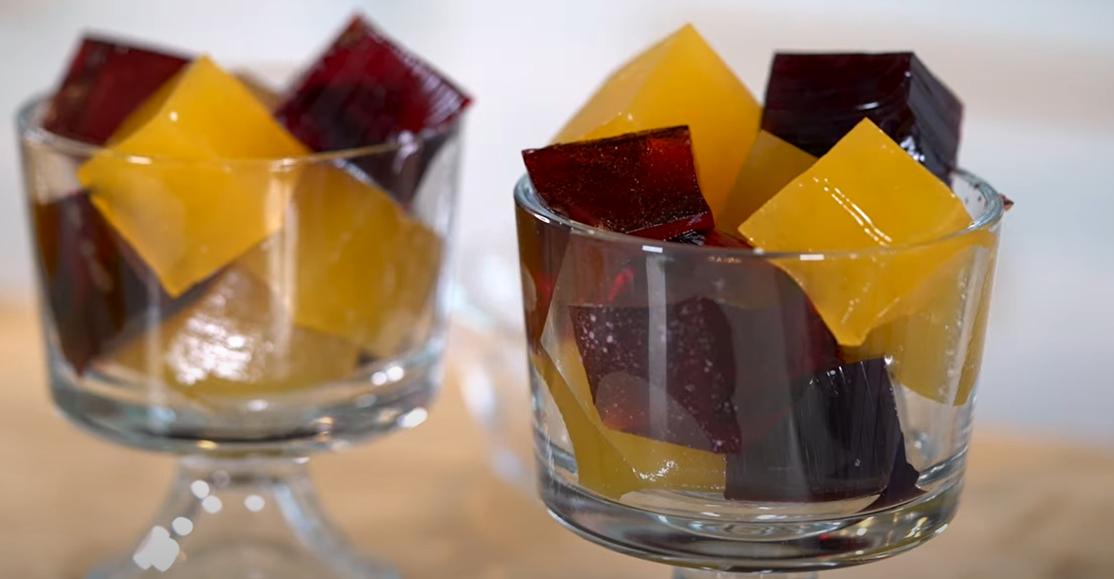 Two glasses of jello made of gelatin
